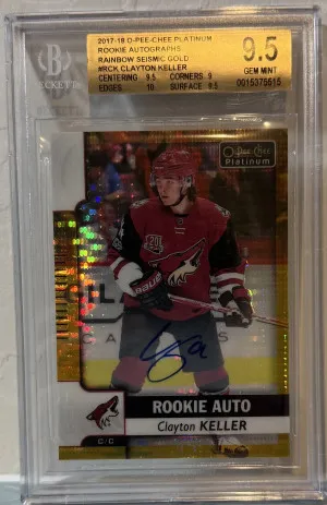 2017-18 O-Pee-Chee Platinum Clayton Keller Seismic Golf Rookie Auto /25 Bgs 9.5 front