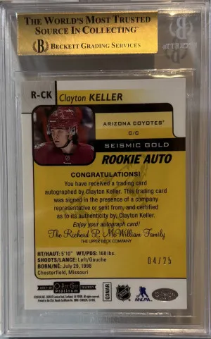 2017-18 O-Pee-Chee Platinum Clayton Keller Seismic Golf Rookie Auto /25 Bgs 9.5 back