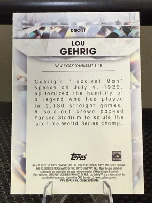 2022 Topps Chrome Update Series - Diamond Greats Chrome Lou Gehrig #DGC-51 back