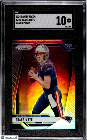 2024 Panini Prizm Drake Maye #329 Silver Rookie New England Patriots SGC 10 front
