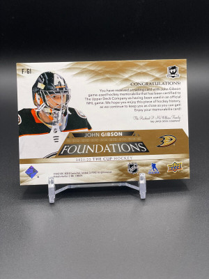 2021-22 UD Upper Deck The Cup John Gibson Foundations Game Used Relics 2/5 Ducks back