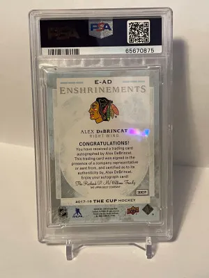 2017-18 Upper Deck The Cup Enshrinements /99 Alex DeBrincat #E-AD Auto RC PSA 8 back