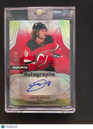 2021-22 UPPER DECK SYNERGY DAWSON MERCER RC RED ROOKIE AUTO AUTOGRAPH /50 DEVILS front