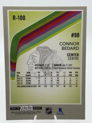 2023-24 OPC Platinum Connor Bedard Retro Rookie back