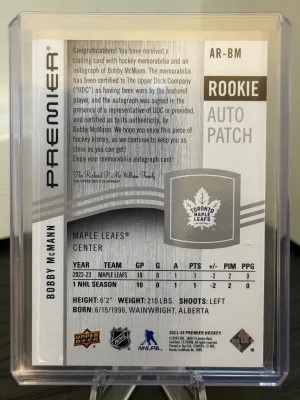 23-24 Premier Bobby McCann Rookie Auto Patch /249 back