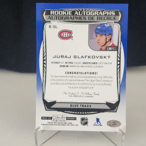 2022-23 O-Pee-Chee Platinum - Rookie Autographs Juraj Slafkovsky #R-SL Blue Traxx (AU, RC) back