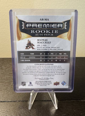 2022-23 UPPER DECK PREMIER MATIAS MACCELLI ROOKIE PATCH AUTO /249 #AR-MA back