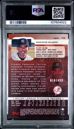 2002 Finest Mariano Rivera #45 PSA 9 Refractor Pop 6 back