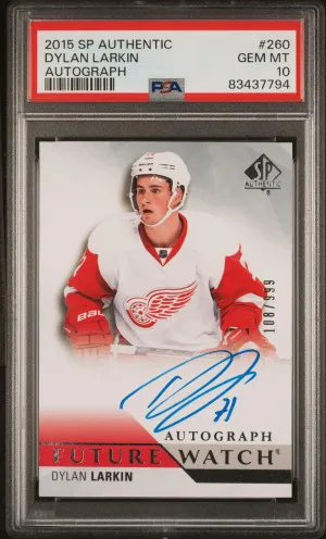 2015-16 SP Authentic Dylan Larkin Autograph Future Watch #260 PSA 10 (108/999) front