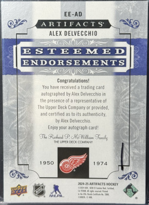 Alex Delvecchio Autograph /28 Esteemed Endorsements Artifacts back