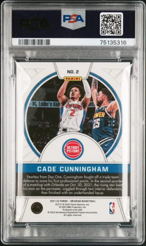 2021 Panini Obsidian Tunnel Vision Cade Cunningham Tunnel Vision-E/E Orange back