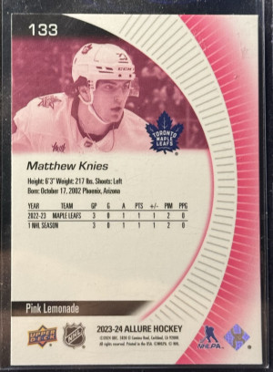 Matthew Knies Pink Lemonade Allure Rookie (SSP) back
