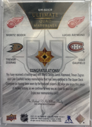 Seider Raymond Zegras Caufield RC Jersey /49 back