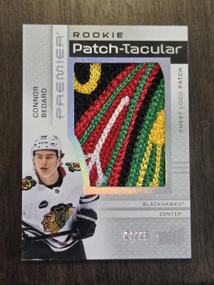 23-24 UD Premier Connor Bedard Rookie Patch-Tacular Game Used Patch /25 5 Color Patch! front