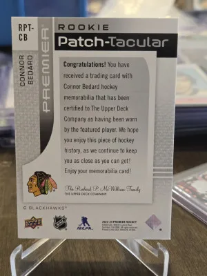 23-24 UD Premier Connor Bedard Rookie Patch-Tacular Game Used Patch /25 5 Color Patch! back