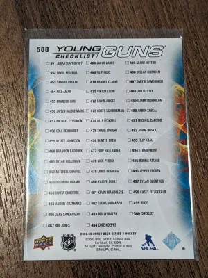 Juraj slafkovsky and Shane wright young guns checklist back
