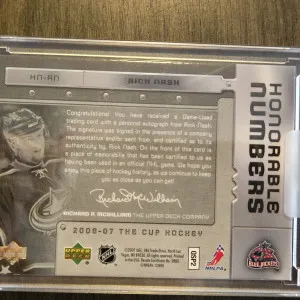 2006-07 The Cup Hockey Rick Nash #HN-RN Honorable Numbers Patch Auto /61 back