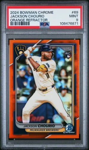 2024 Bowman Chrome Jackson Chourio Orange Refractor 03/25 PSA 9 front
