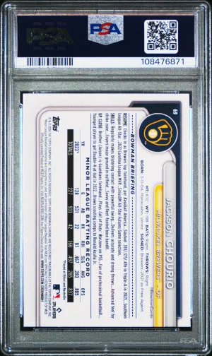 2024 Bowman Chrome Jackson Chourio Orange Refractor 03/25 PSA 9 back