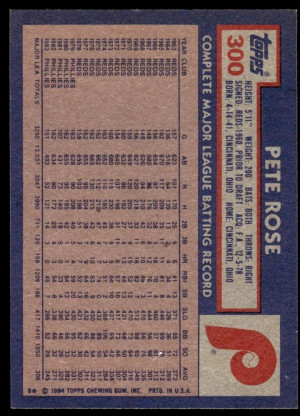 1984 Topps #300 Pete Rose back