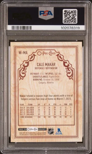 2023 Upper Deck O-Pee-Chee Wood Variants Cale Makar Wood Variants-Cherry back
