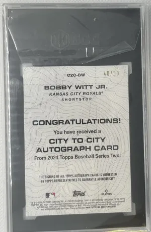 2024 Topps Bobby Witt Jr. city to city gold auto /50 SGC 10 back