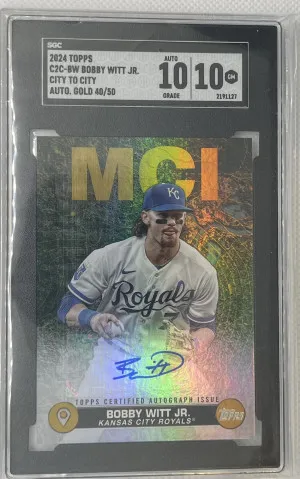 2024 Topps Bobby Witt Jr. city to city gold auto /50 SGC 10 front