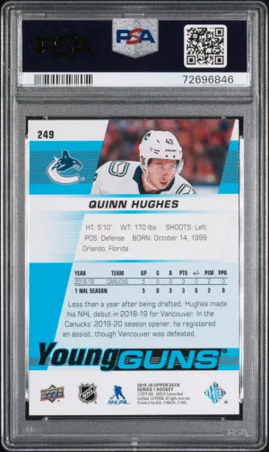 2019 Upper Deck Quinn Hughes Young Guns PSA 10 back
