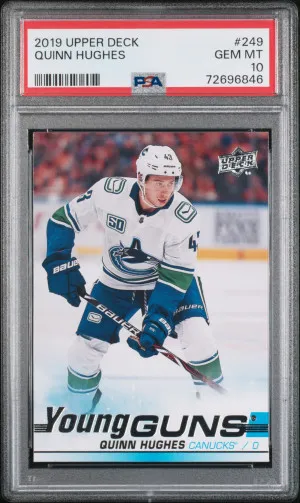 2019 Upper Deck Quinn Hughes Young Guns PSA 10 front