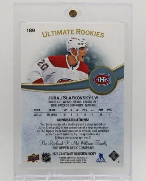 JURAJ SLAFKOVSKY 2022 UD ULTIMATE COLLECTION #189 ULTIMATE ROOKIES AUTO 48/99 back
