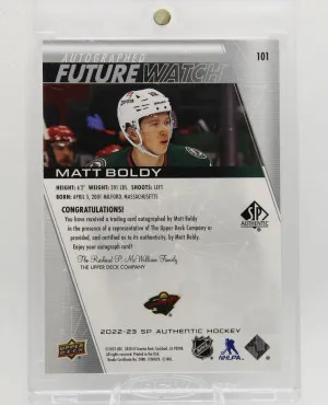 Matt Boldy 2022-23 SP Authentic - Autographed Future Watch 666/999 (AU, RC) back