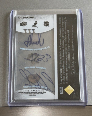 2008-09 UD Trilogy Ovechkin Malkin Kovalchuk Clear Cut Combos Hard Sign Auto /10 back