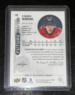 2020-21 SP Authentic Rookie Connor McMichael Future Watch Auto RC /999 back