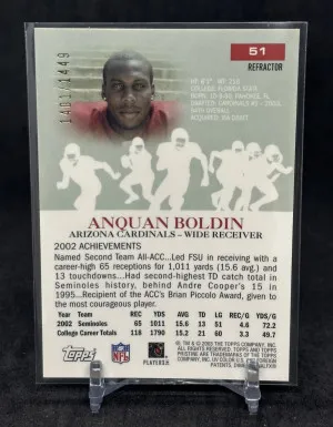 Anquan Boldin 2003 Topps Pristine RC Rookie Refractor /1449 #51 Cardinals back