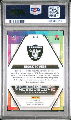 Brock Bowers 2024 Mosaic Rookie Kaleidoscopic Prizm SSP Case Hit #23 PSA 10 back