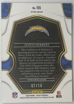 2022 select Justin Herbert gold 7/10 back