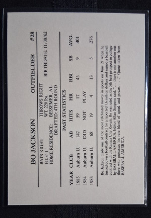 1986 Memphis Chicks Bo Jackson #28 Silver Minor League Rookie back