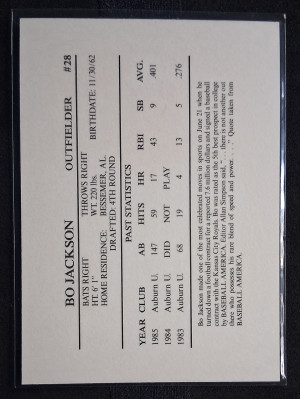 1986 Memphis Chicks Bo Jackson #28 Silver Minor League Rookie back