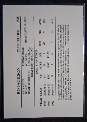 1986 Memphis Chicks Bo Jackson #28 Silver Minor League Rookie back