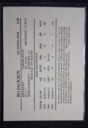 1986 Memphis Chicks Bo Jackson #28 Silver Minor League Rookie back