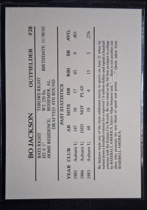 1986 Memphis Chicks Bo Jackson #28 Silver Minor League Rookie back
