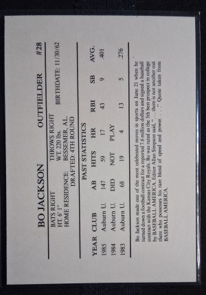 1986 Memphis Chicks Bo Jackson #28 Silver Minor League Rookie back