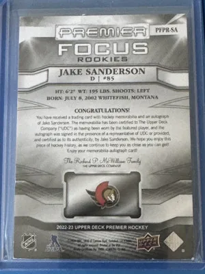2022-23 Premier - Jake Sanderson - Premier Focus /49 - RPA back
