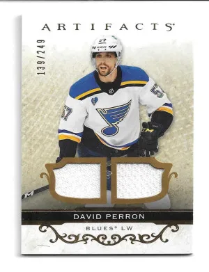 2021-22 Artifacts Materials Gold #97 David Perron - St. Louis Blues (#139/249) (Game Used Jersey) front
