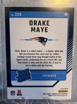 Drake Maye 2024 Donruss Optic Blue Hyper #229 Rookie RC Patriots Color Match back