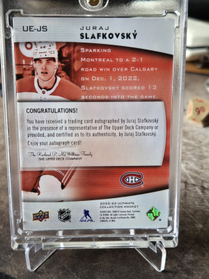 2022-23 Upper Deck Ultimate Juraj Slafkovsky Rookie Auto Gold /25 back