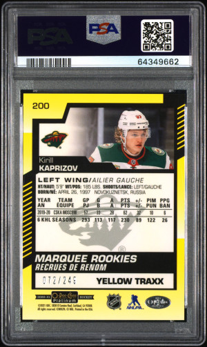 2020 OPC Platinum Kirill Kaprizov Yellow Traxx /249 back