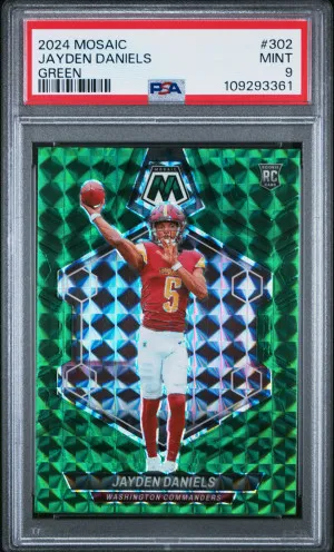 2024 Panini Mosaic Jayden Daniels Green RC #302 PSA 9 front