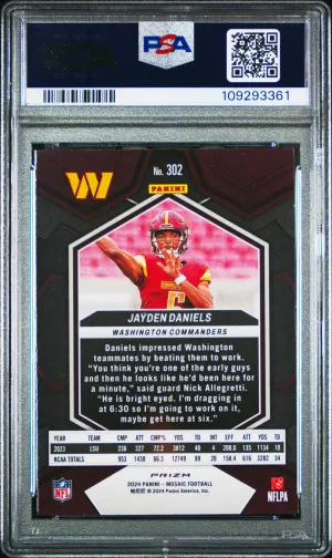 2024 Panini Mosaic Jayden Daniels Green RC #302 PSA 9 back