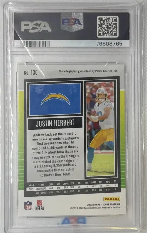 2022 Score Justin Herbert gold /50 auto PSA 10 back